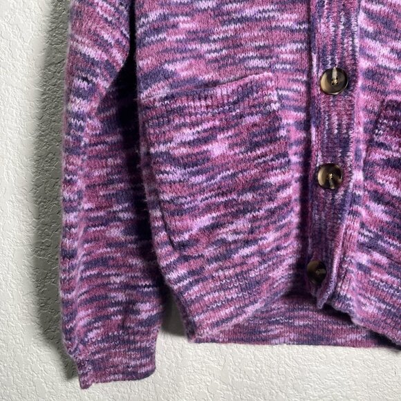 Abound Sweater Womens XXS Purple Space Dye Button Cardigan Preppy Girly Pockets - Picture 3 of 8